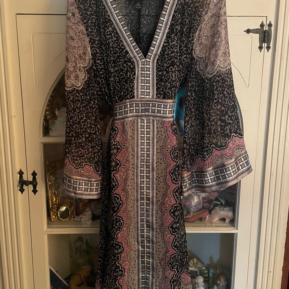 INC International Concepts Blue Resort Wear 100% Silk Bell Sleeve Gown 16